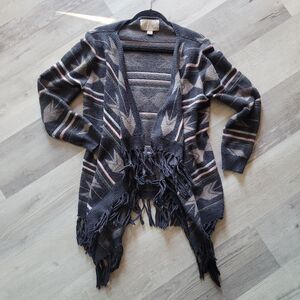 Ethereal Paper Crane Cardigan Tribal Aztec Southwest Southern Boho Fringe Medium